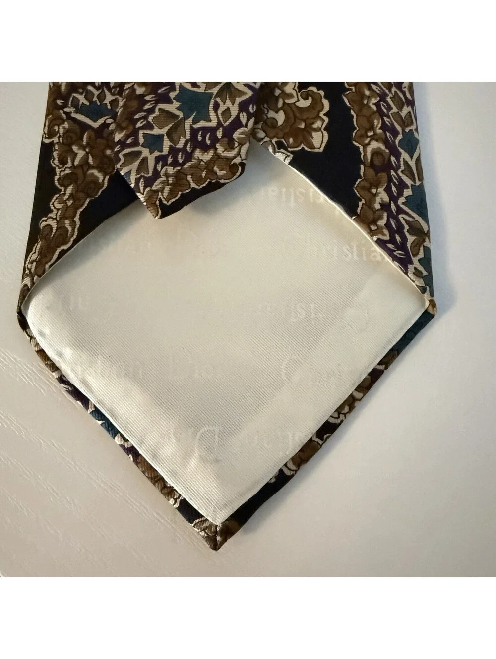 Christian Dior Monsieur Men’s Silk Tie Paisley Floral Black Brown 58” Vintage